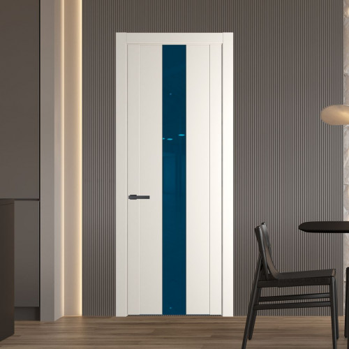 Межкомнатная дверь ProfilDoors 1.9P Перламутр белый Зеркало Blue молдинг Серая ночь