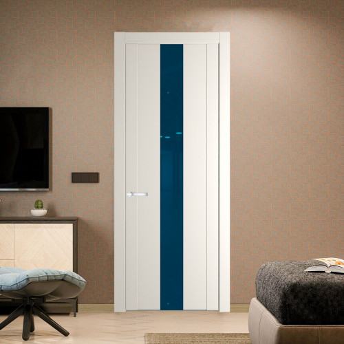 Межкомнатная дверь ProfilDoors 1.9P Перламутр белый Зеркало Blue молдинг Серебро