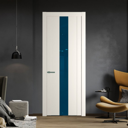 Межкомнатная дверь ProfilDoors 1.9P.O Перламутр белый Зеркало Blue молдинг Зеленый воск