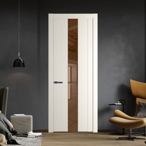 Межкомнатная дверь ProfilDoors 1.9P Перламутр белый Зеркало Bronza молдинг Серая ночь