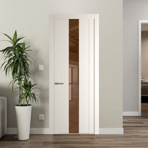 Межкомнатная дверь ProfilDoors 1.9P Перламутр белый Зеркало Bronza молдинг Шампань