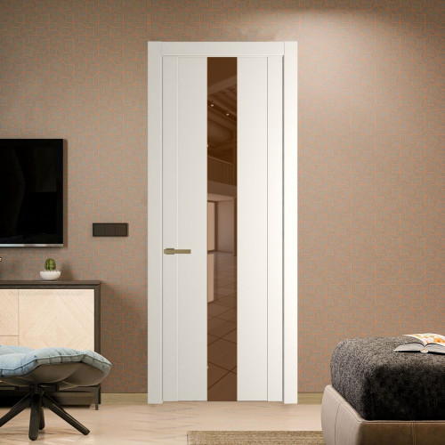 Межкомнатная дверь ProfilDoors 1.9P Перламутр белый Зеркало Bronza молдинг Золото