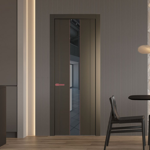 Межкомнатная дверь ProfilDoors 1.9P.O Перламутр бронза Зеркало Grey молдинг Красный антрацит