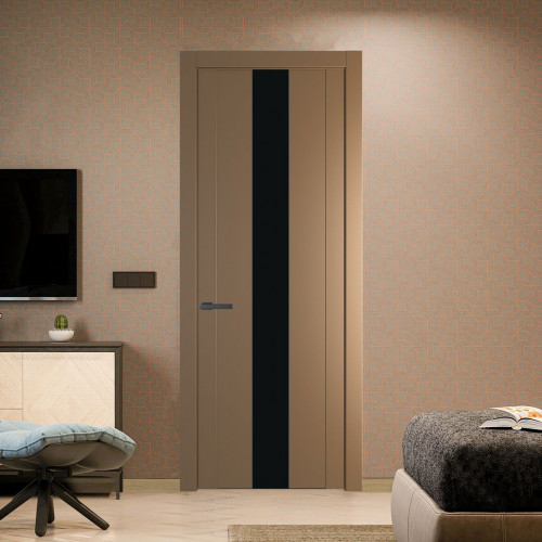 Межкомнатная дверь ProfilDoors 1.9P Перламутр золото Монохром черный молдинг Серая ночь