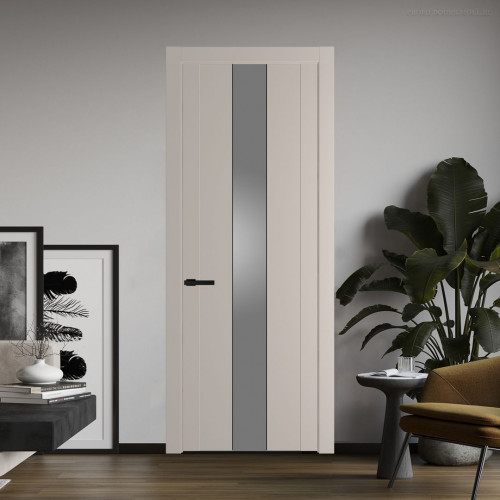 Межкомнатная дверь ProfilDoors 1.9P.O Сэнд Lacobel Серебряный лак молдинг Черный матовый