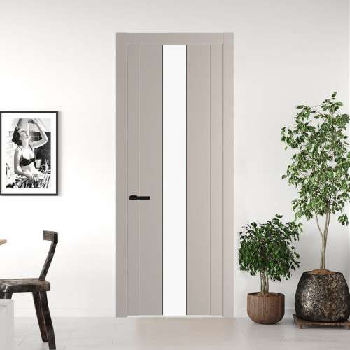 Межкомнатная дверь ProfilDoors 1.9P Сэнд Монохром белый просветленный молдинг Черный матовый