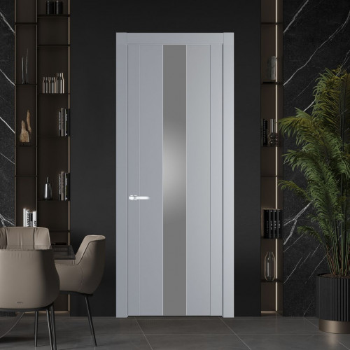 Межкомнатная дверь ProfilDoors 1.9P.O Смоки Lacobel Серебряный лак молдинг Серебро