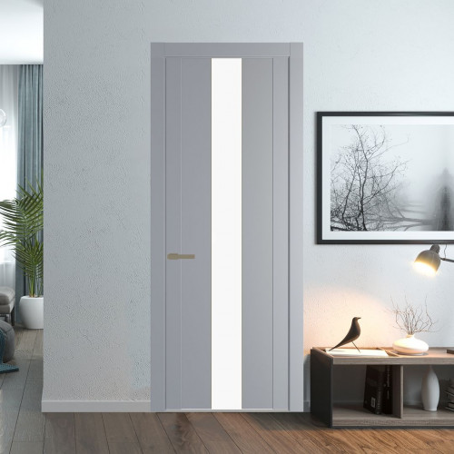 Межкомнатная дверь ProfilDoors 1.9P Смоки Монохром белый просветленный молдинг Шампань