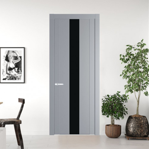 Межкомнатная дверь ProfilDoors 1.9P Смоки Монохром черный молдинг Серебро
