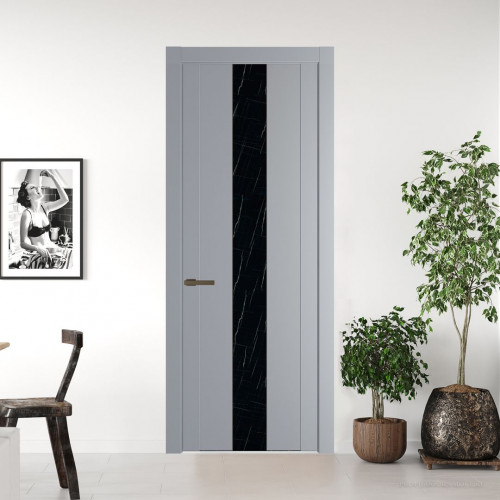 Межкомнатная дверь ProfilDoors 1.9P.O Смоки Неро мрамор молдинг Деорэ