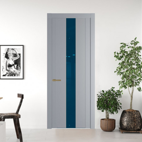 Межкомнатная дверь ProfilDoors 1.9P Смоки Зеркало Blue молдинг Золото
