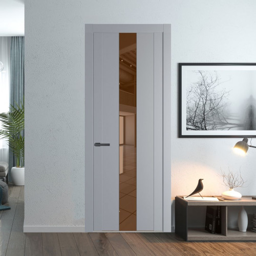 Межкомнатная дверь ProfilDoors 1.9P Смоки Зеркало Bronza молдинг Серая ночь