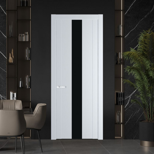 Межкомнатная дверь ProfilDoors 1.9P Вайт Монохром черный молдинг Серебро