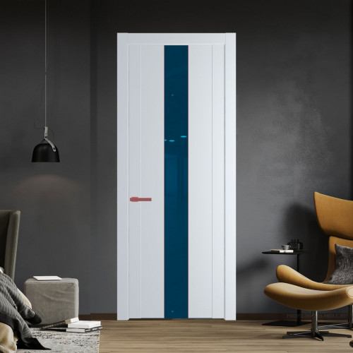 Межкомнатная дверь ProfilDoors 1.9P Вайт Зеркало Blue молдинг Красный антрацит