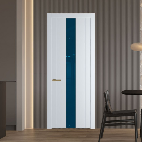 Межкомнатная дверь ProfilDoors 1.9P Вайт Зеркало Blue молдинг Золото