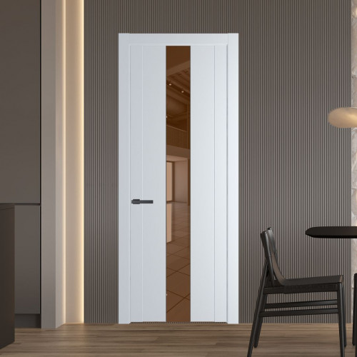 Межкомнатная дверь ProfilDoors 1.9P Вайт Зеркало Bronza молдинг Серая ночь