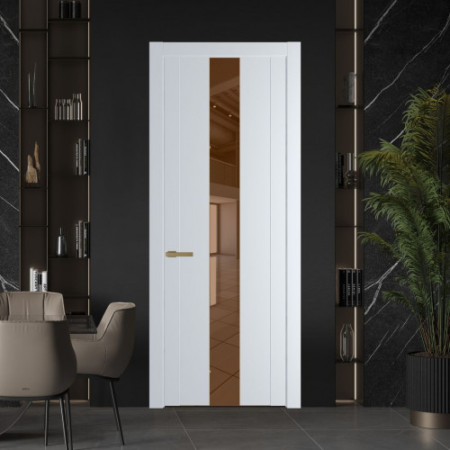 Межкомнатная дверь ProfilDoors 1.9P Вайт Зеркало Bronza молдинг Золото