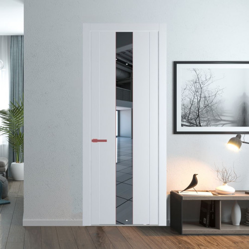Межкомнатная дверь ProfilDoors 1.9P Вайт Зеркало молдинг Красный антрацит