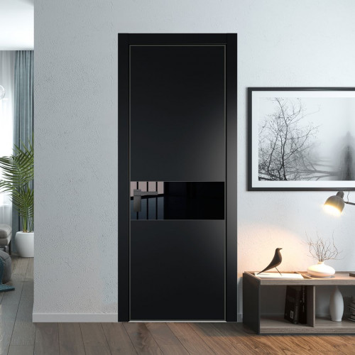 Межкомнатная дверь ProfilDoors 17 PA Блэк с профилем Серая Ночь с стеклом Lacobel Черный лак