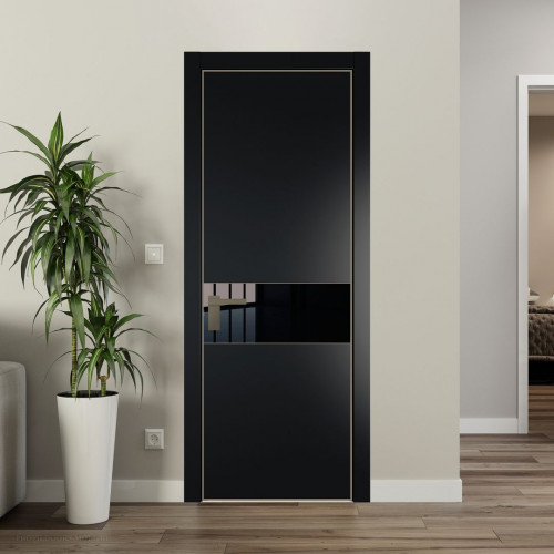 Межкомнатная дверь ProfilDoors 17 PA Блэк с профилем Шампань с стеклом Lacobel Черный лак