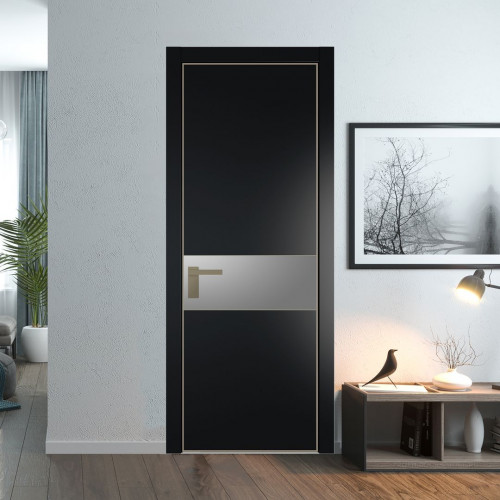 Межкомнатная дверь ProfilDoors 17 PA Блэк с профилем Никель с стеклом серебро матлак