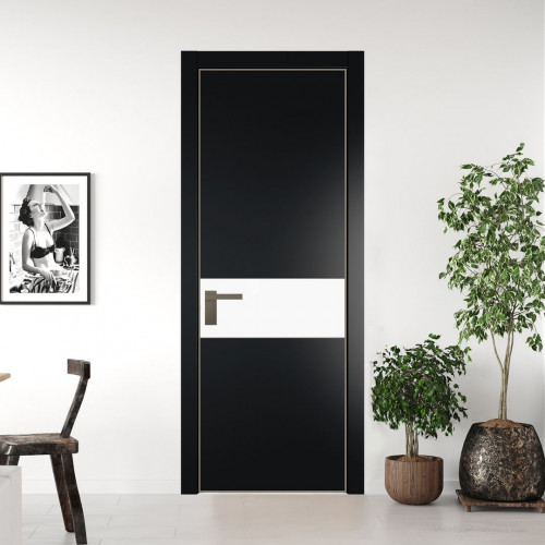 Межкомнатная дверь ProfilDoors 17 PA Блэк с профилем Шампань с стеклом  монохром белый просветленный