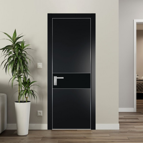 Межкомнатная дверь ProfilDoors 17 PA Блэк с профилем Серебро с стеклом  монохром черный