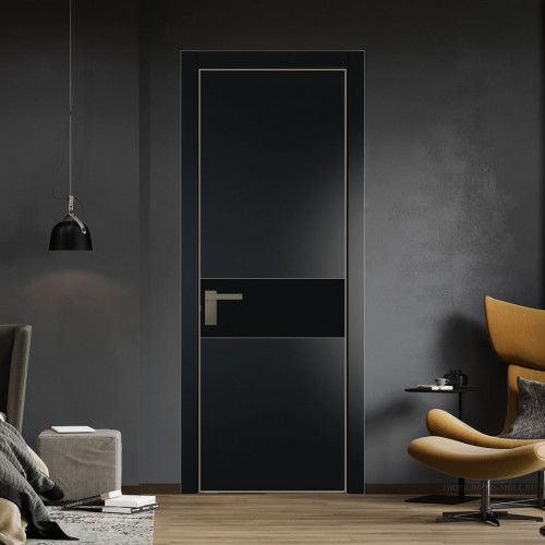 Межкомнатная дверь ProfilDoors 17 PA Блэк с профилем Шампань с стеклом  монохром черный