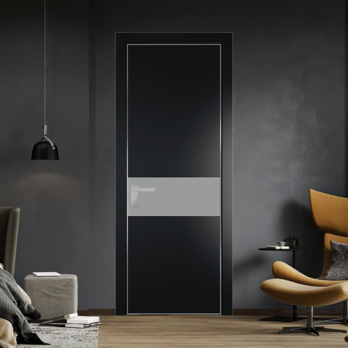 Межкомнатная дверь ProfilDoors 17 PA Блэк с профилем Серебро с стеклом  монохром серый