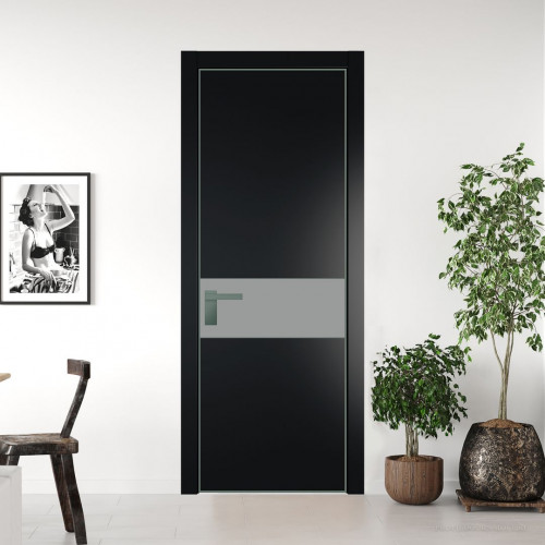 Межкомнатная дверь ProfilDoors 17 PA Блэк с профилем Зеленый воск с стеклом  монохром серый