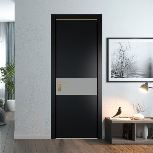 Межкомнатная дверь ProfilDoors 17 PA Блэк с профилем Золото с стеклом  монохром серый