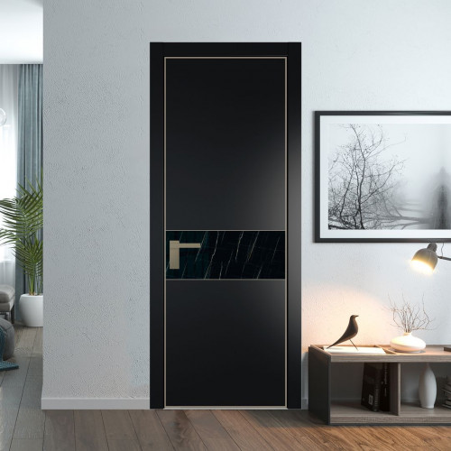Межкомнатная дверь ProfilDoors 17 PA Блэк с профилем Никель с стеклом  неро мрамор