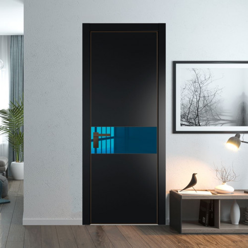 Межкомнатная дверь ProfilDoors 17 PA Блэк с профилем Деорэ с стеклом  зеркало blue