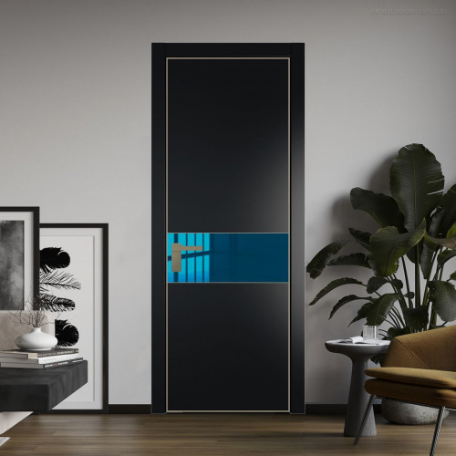 Межкомнатная дверь ProfilDoors 17 PA Блэк с профилем Никель с стеклом  зеркало blue