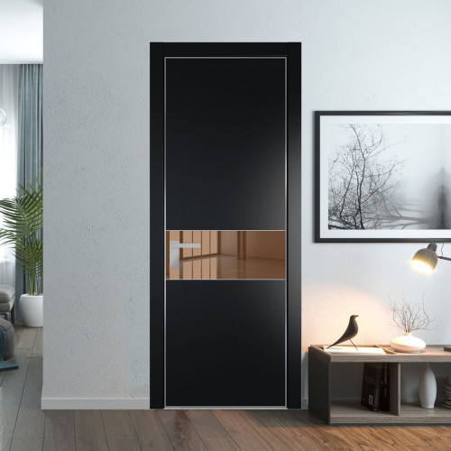 Межкомнатная дверь ProfilDoors 17 PA Блэк с профилем Серебро с стеклом  зеркало bronze