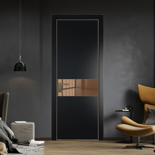 Межкомнатная дверь ProfilDoors 17 PA Блэк с профилем Шампань с стеклом  зеркало bronze