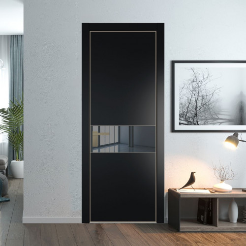 Межкомнатная дверь ProfilDoors 17 PA Блэк с профилем Никель с стеклом  зеркало grey