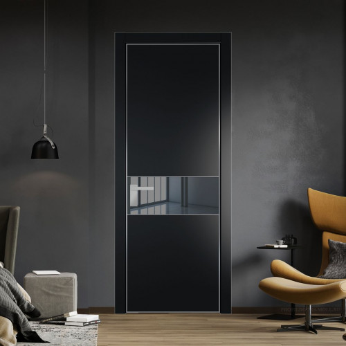Межкомнатная дверь ProfilDoors 17 PA Блэк с профилем Серебро с стеклом  зеркало grey