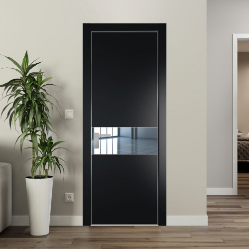 Межкомнатная дверь ProfilDoors 17 PA Блэк с профилем Серебро с стеклом  зеркало