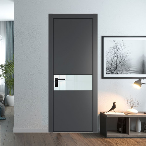 Межкомнатная дверь ProfilDoors 17 PA Графит с профилем Черный с стеклом белый лак
