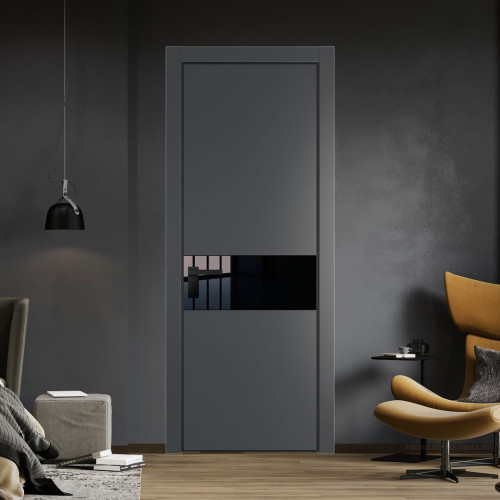 Межкомнатная дверь ProfilDoors 17 PA Графит с профилем Черный с стеклом Lacobel Черный лак