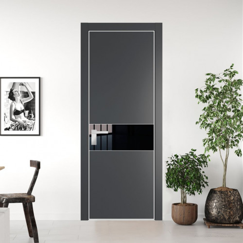 Межкомнатная дверь ProfilDoors 17 PA Графит с профилем Вайт с стеклом Lacobel Черный лак