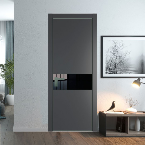 Межкомнатная дверь ProfilDoors 17 PA Графит с профилем Зеленый воск с стеклом Lacobel Черный лак