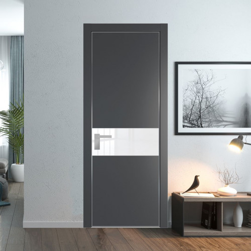 Межкомнатная дверь ProfilDoors 17 PA Графит с профилем Серебро с стеклом лак классик