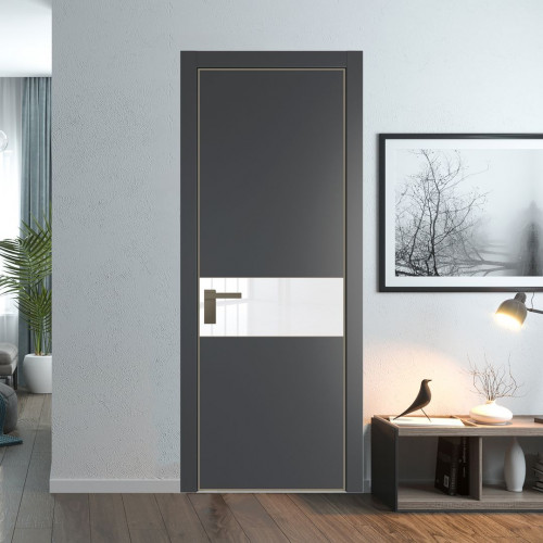 Межкомнатная дверь ProfilDoors 17 PA Графит с профилем Шампань с стеклом лак классик
