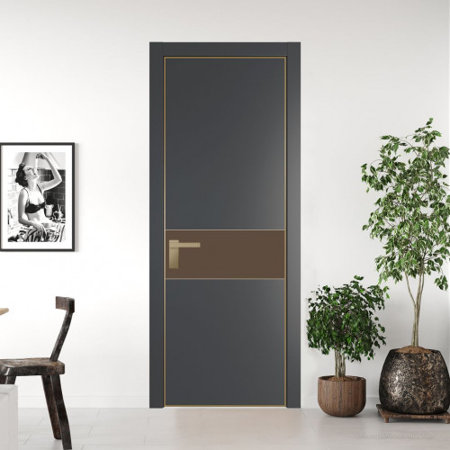 Межкомнатная дверь ProfilDoors 17 PA Графит с профилем Золото с стеклом  монохром гляссе