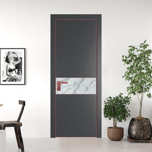 Межкомнатная дверь ProfilDoors 17 PA Графит с профилем Красный антрацит с стеклом  нефи белый узор серебро