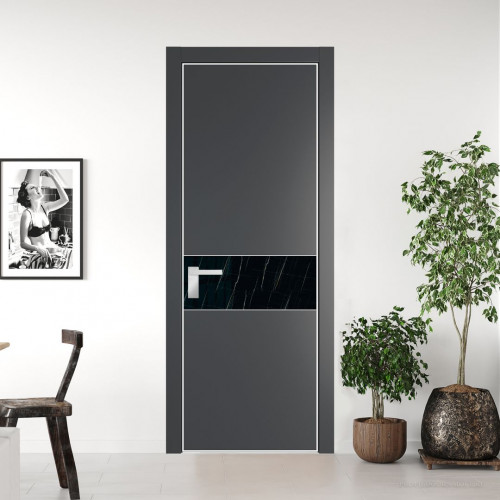 Межкомнатная дверь ProfilDoors 17 PA Графит с профилем Вайт с стеклом  неро мрамор