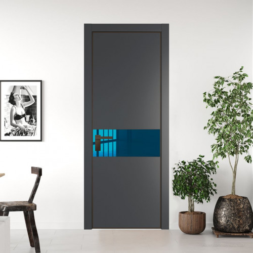 Межкомнатная дверь ProfilDoors 17 PA Графит с профилем Деорэ с стеклом  зеркало blue