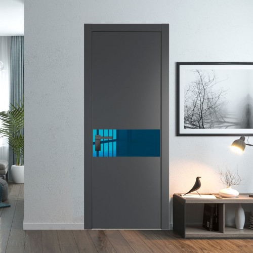 Межкомнатная дверь ProfilDoors 17 PA Графит с профилем Серая Ночь с стеклом  зеркало blue